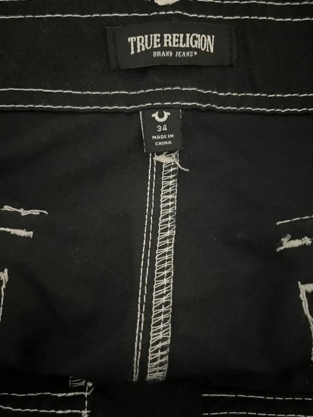 True Religion Men's Cargo Utility Pants Black With White Stitch Size 34 Street